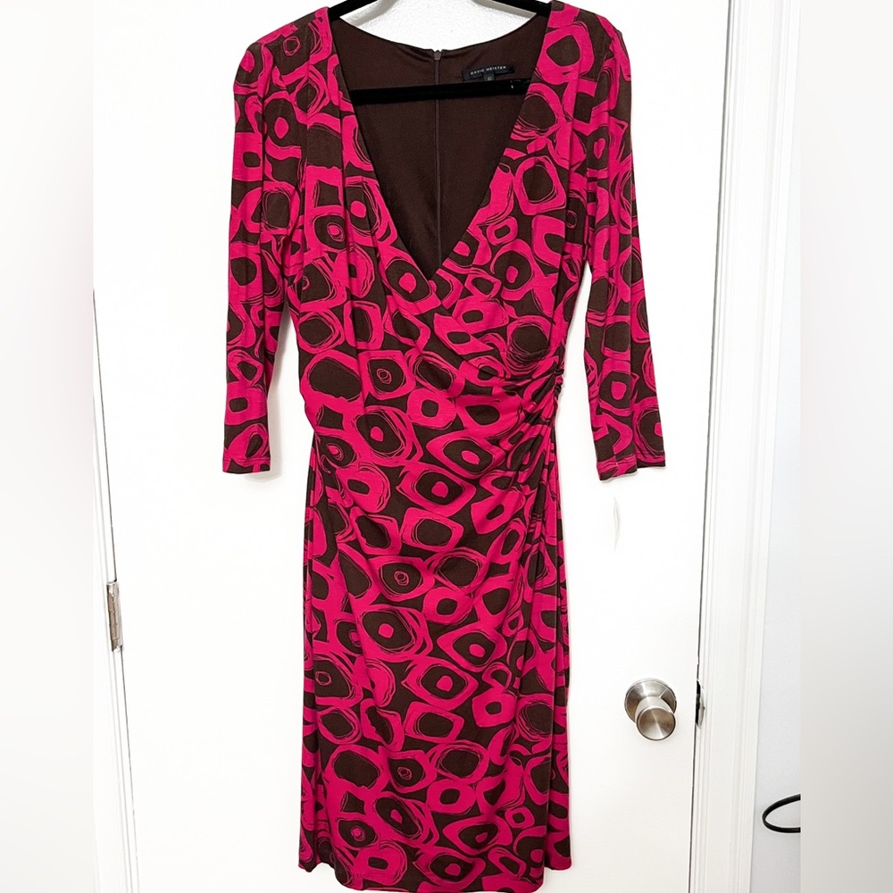 David Meister Wrap Dress Pink and Brown leopard Print NEW